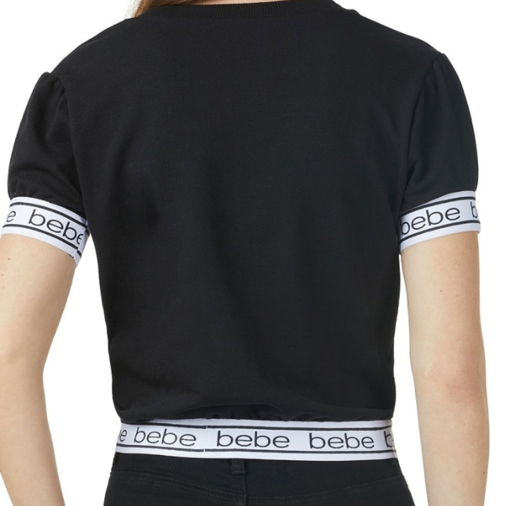Bebe 2PC Logo Tape set Top and Jogger Bottoms Black White Small - Picture 3 of 7